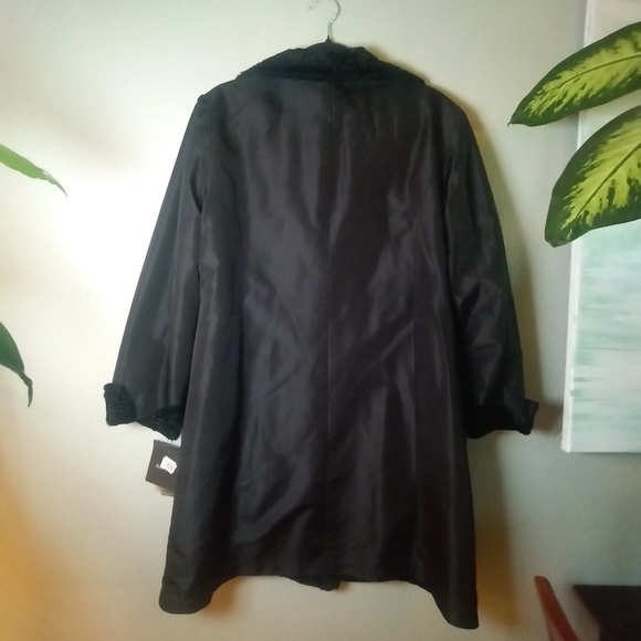 Ellen Tracy Black Mongolian Wool Reversible Water Resistant Button Up Jacket L - Picture 5 of 10